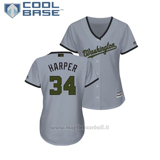 Maglia Baseball Donna Washington Nationals Bryce Harper 2018 Dia de los Caidos Cool Base Grigio